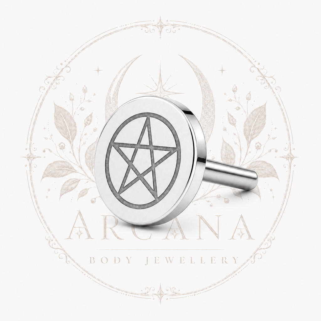 Pentacle Engraved Threadless Flat Back