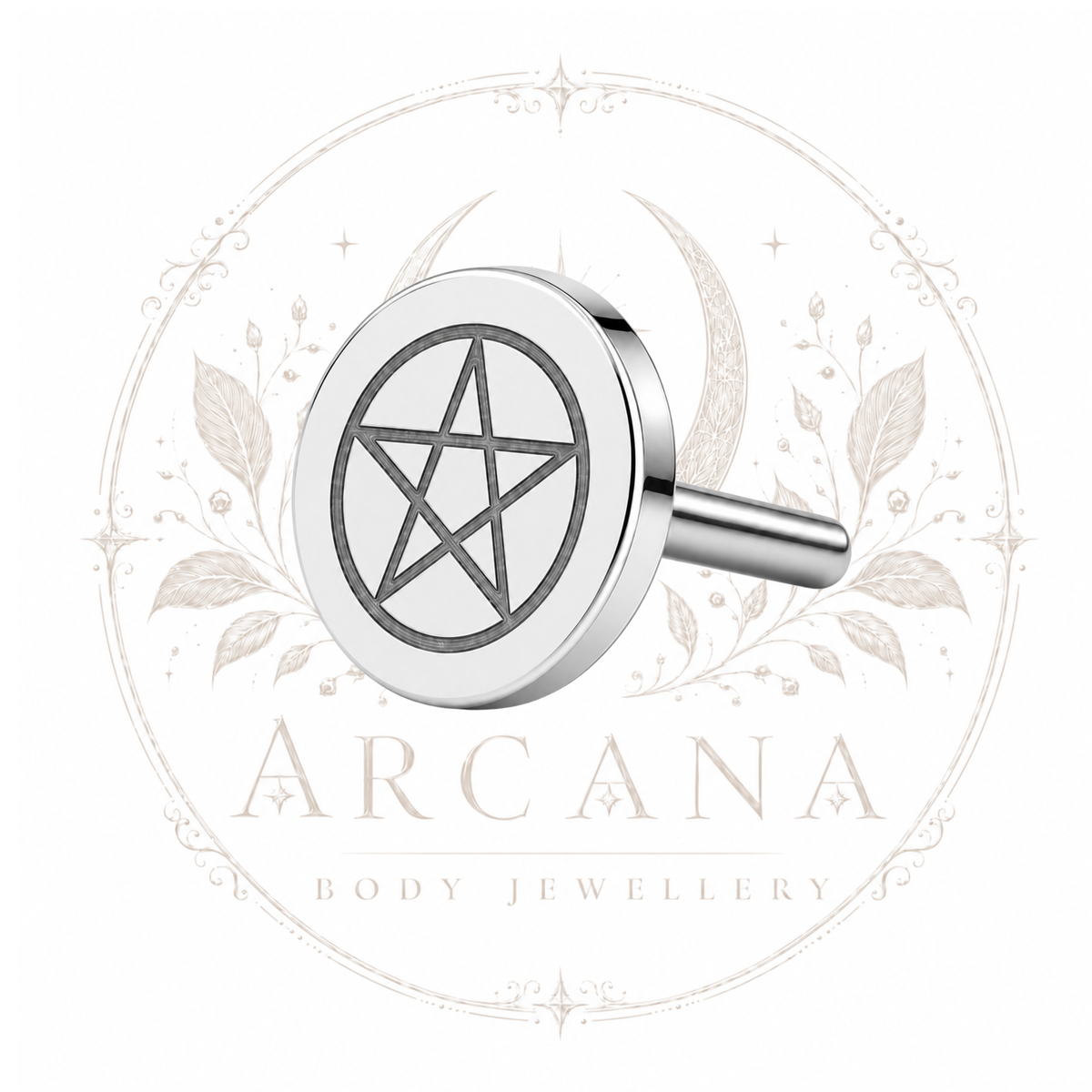 Pentacle Engraved Threadless Flat Back